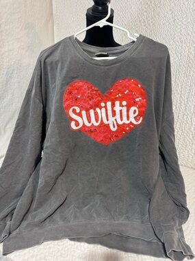 Comfort Colors Gray Sweatshirt with Red Sequin Heart "Swiftie"